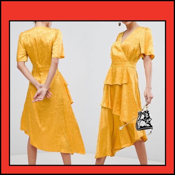 Satin floral wrap midi dress in yellow by Y.A.S - Picture 5 of 5